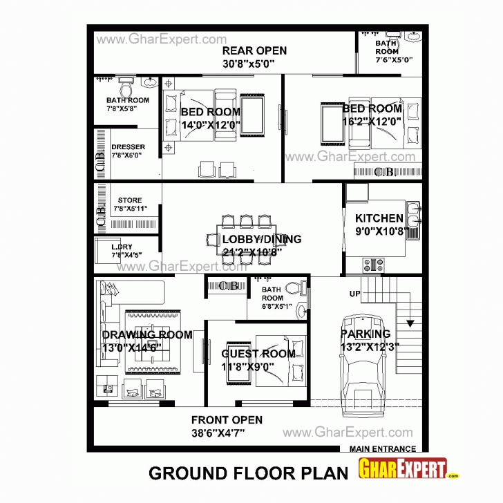 Amazing House Plan For 40 Feet By50 Feet Plot (Plot Size 222 Square Yards 3Bhk House Plan 35×40 Image