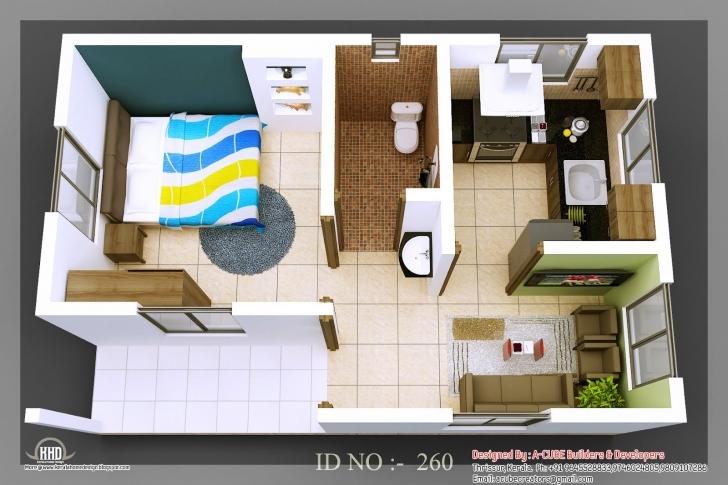 Amazing Single Bedroom House Plans Indian Style Tiny Homes | 3D Isometric Small House Plans Indian Style 3D Picture