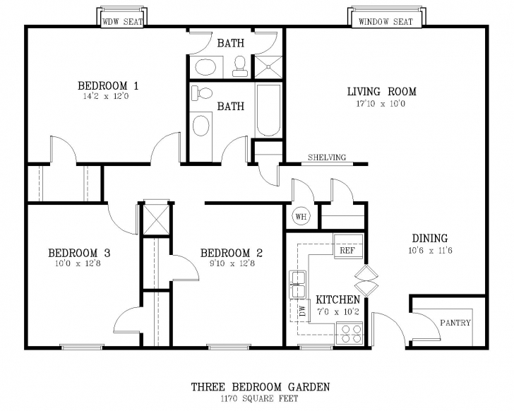 Amazing The Courtyard - Three Bedroom Apartment Standard 3 Bedroom Flat Plan Photo