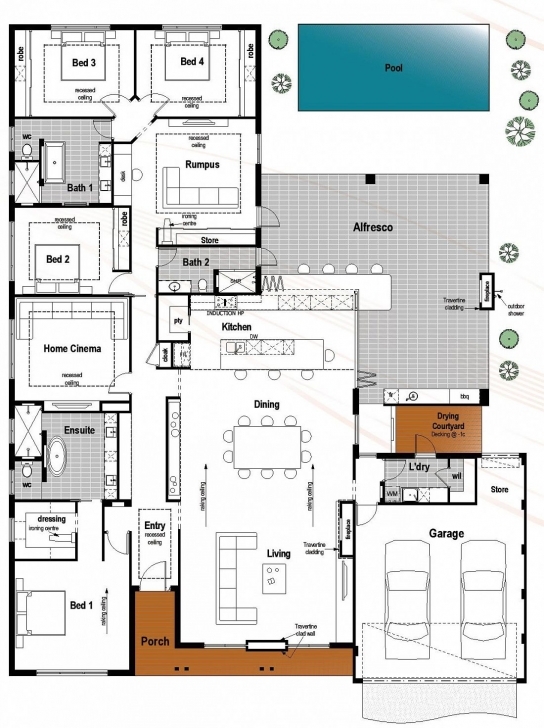 Astonishing Floor Plan Friday: 4 Bedroom, 3 Bathroom With Modern Skillion Roof Modern Four Bedroom House Plans Image