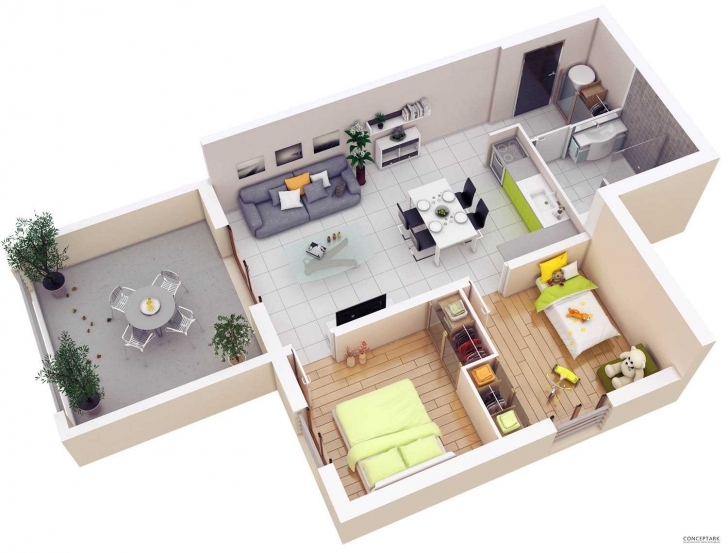 Astonishing Floor Plans Lay Out Inspirations Including Attractive 3D 2 Bedroom 2 Bedroom House Plans 3D Image