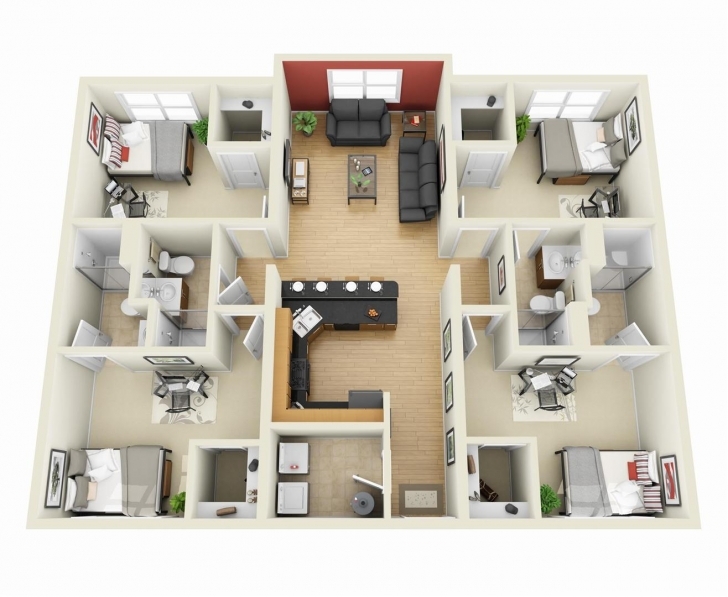 Astonishing House Plan 3D Floor House Plans 4 Bedroom And Double Garage  Plan 4 Bedroom 1 Story House Plans 3D Pic