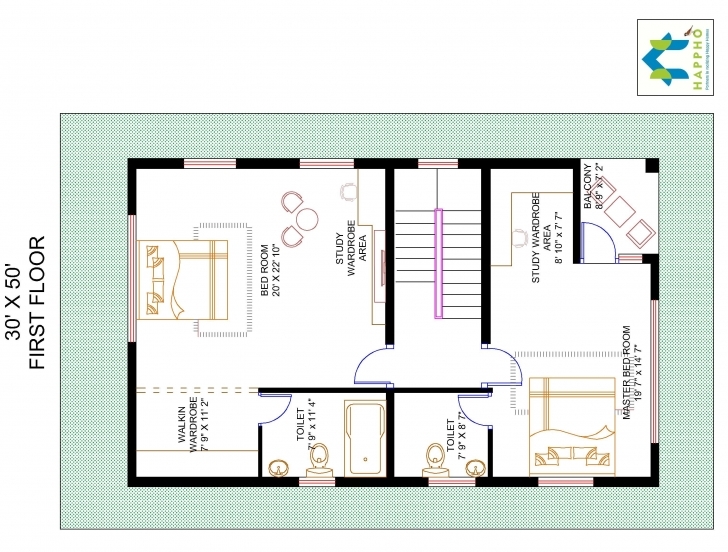 Best 3-Bhk Floor Plan For 30 X 50 Plot (1500 Square Feet/166 Squareyards 30*50 House Plan 3Bhk Picture