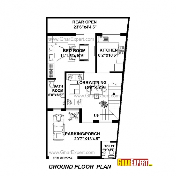 Best House Plan For 22 Feet By 42 Feet Plot (Plot Size 103 Square Yards 23× 45 House Map Picture