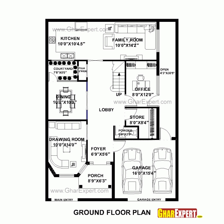 Best House Plan For 35 Feet By 48 Feet Plot (Plot Size 187 Square Yards 16 Feet By 45 Feet House Design Photo
