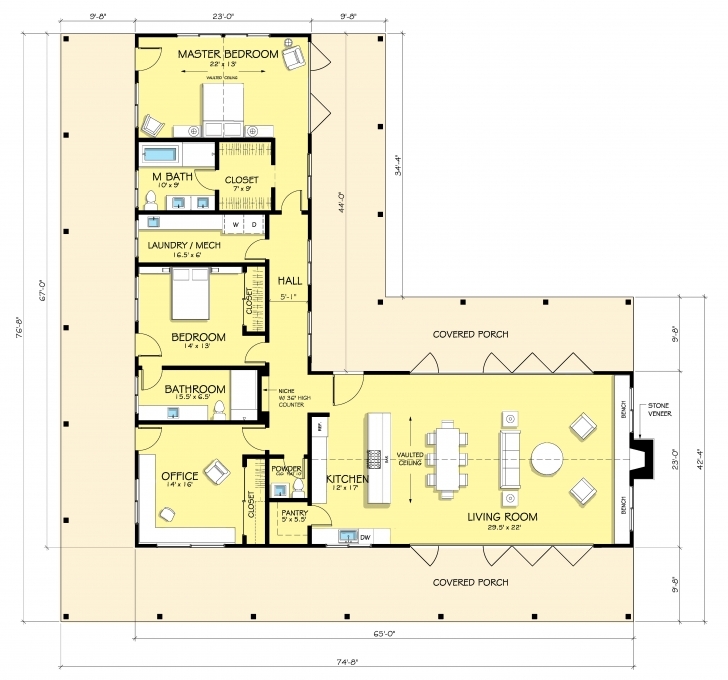Best Ranch Style House Plan - 2 Beds 2.50 Baths 2507 Sq/ft Plan #888-5 L Shaped House Plans With Courtyard Picture