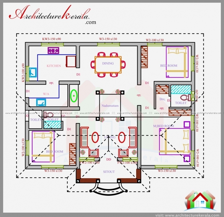 Best Three Bedrooms In 1200 Square Feet Kerala House Plan | House Three Bedroom House Plans Kerala Style Pic