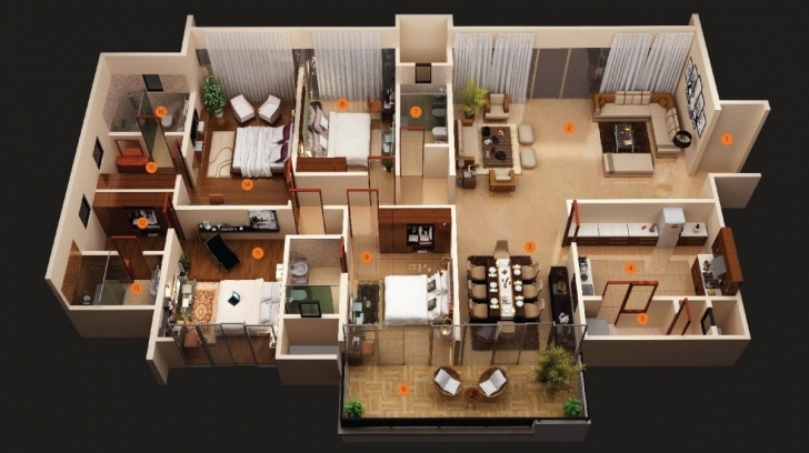 Brilliant Beautiful Bedroom Flat House Plans Contemporary Best Image Ideas 3D Four Bedroom Flat House Photo
