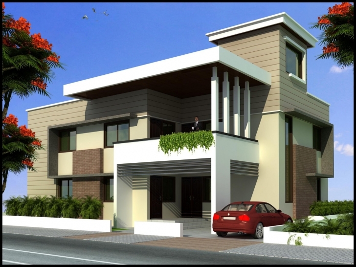 Brilliant Beautiful Flat Roof Home Design Scrappy - Building Plans Online | #9464 Front Elevation Of Houses Architecture Pic