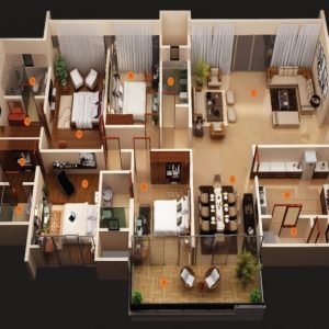 Modern 4 Bedroom House Floor Plans 3D