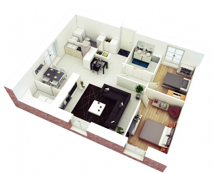 Classy Breathtaking Small 2 Bedroom House Floor Plans Pics Design Simple House Plan With 2 Bedrooms And Garage 3D Picture
