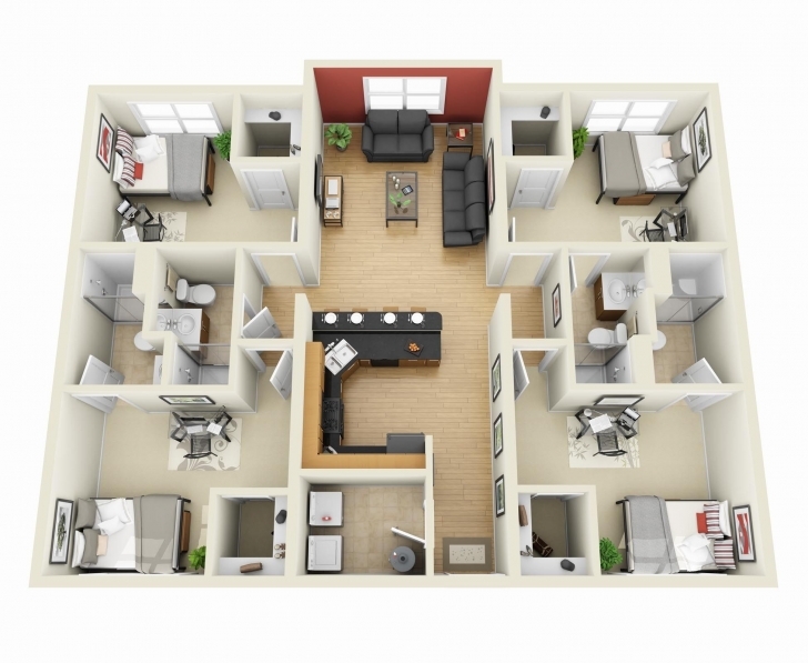 Classy One Bedroom House Design 3D Luxury 50 Four “4” Bedroom Apartment 3D 4 Bedroom House Plans Image