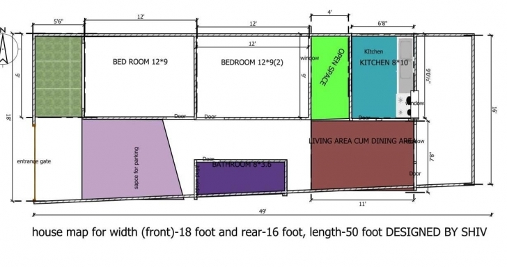 Cool House Map For Width 18 Feet (Front) 16 Feet Rear, Length 50 Feet 16 Feet Foront Photo