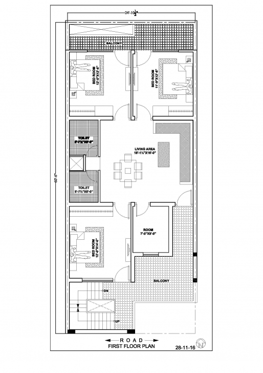 Exquisite 24×60 House Floor Plan – Ghar Banavo 28*60 House Plan Pic