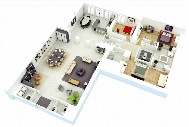 Exquisite 3 Bedroom Bungalow Floor Plans 3D Bungalow House Floor Plans D Modern 3 Bedroom House Floor 3D Plans Picture