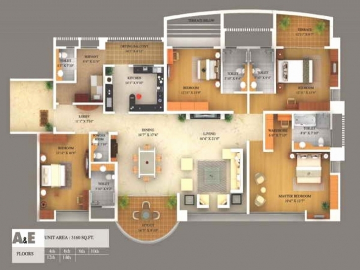 Exquisite 4 Bedroom House Floor Plans 3D | Voidstar 4 Bedroom 1 Story House Plans 3D Picture
