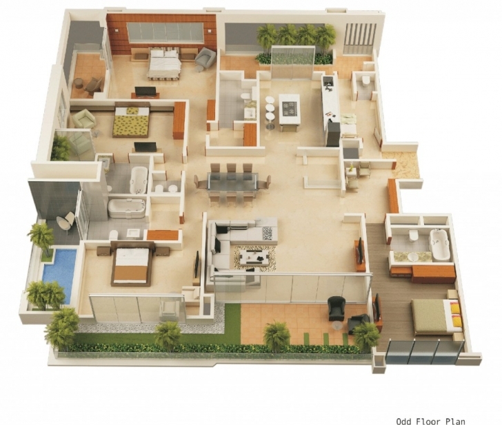 Exquisite Japanese House Floor Plan Architecture Elegant Modern Home 3D Floor Simple House 3D Blueprint Pic