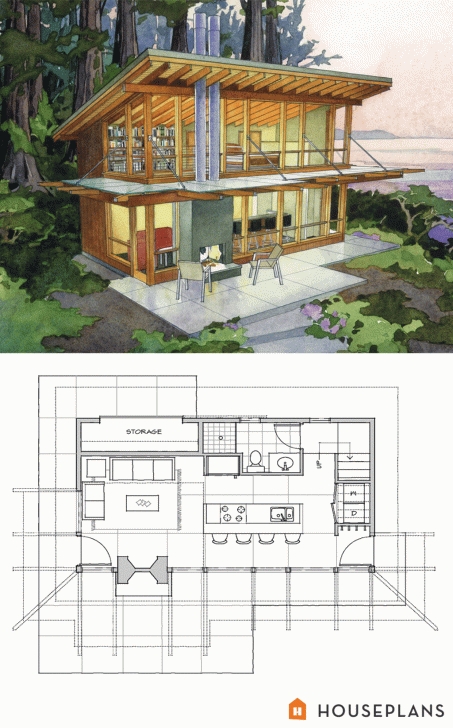 Exquisite Modern Style House Plan - 1 Beds 1.00 Baths 640 Sq/ft Plan #890-4 Modern Cabin Plans Image