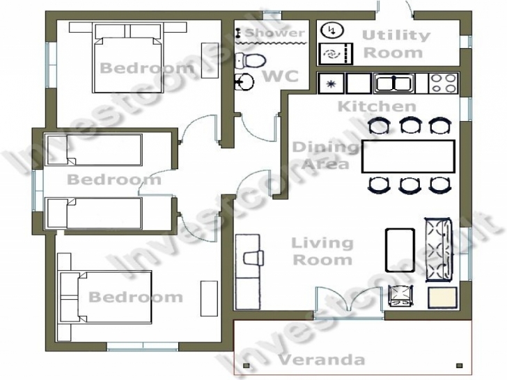Fantastic Small 3 Bedroom House Floor Plans Simple 4 Bedroom House … Simple Four Bedroom House Plans With A Verandah Pic
