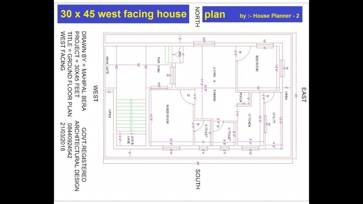 Fascinating 30 X 45 Feet Best West Facing House Plans | Best West Facing House 30X45 House Plan Picture