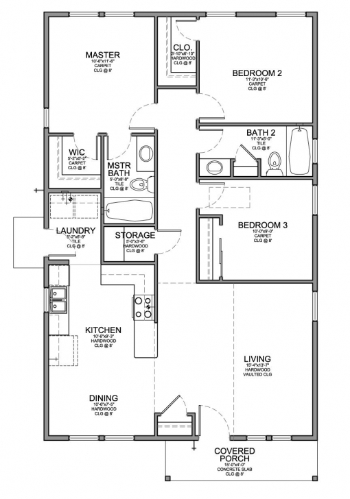 Fascinating Floor Plan For A Small House 1,150 Sf With 3 Bedrooms And 2 Baths 3 Bedroom Plan On A Half Plot Pic