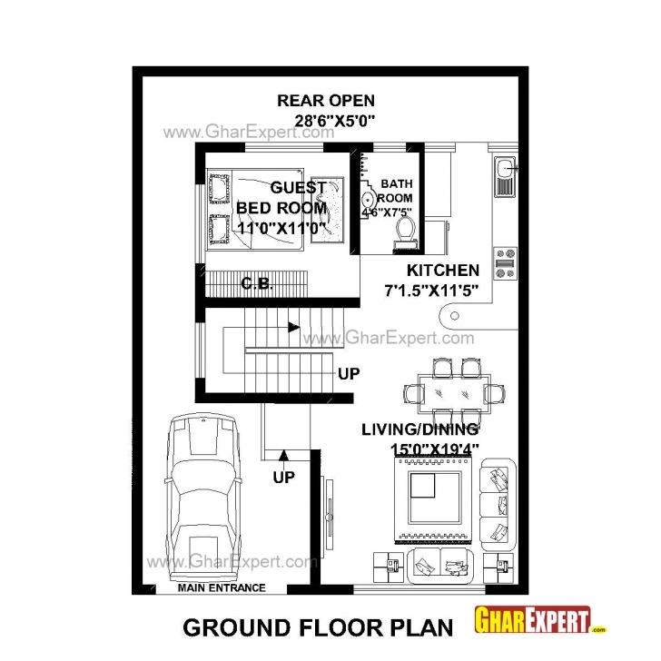 Fascinating House Plan For 30 Feet By 40 Feet Plot (Plot Size 133 Square Yards 28*60 House Plan Image