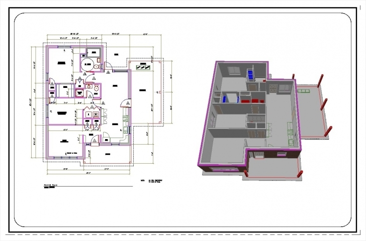 Good 2D And 3D 3 Bedrooms House Plan Drawing Featuring 2D House Plan 2D Civil Drawing Pic