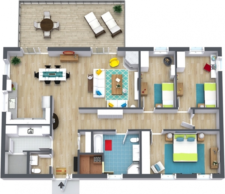 Gorgeous 3 Bedroom Floor Plans | Roomsketcher Three Bedroom Floor Plan Pic