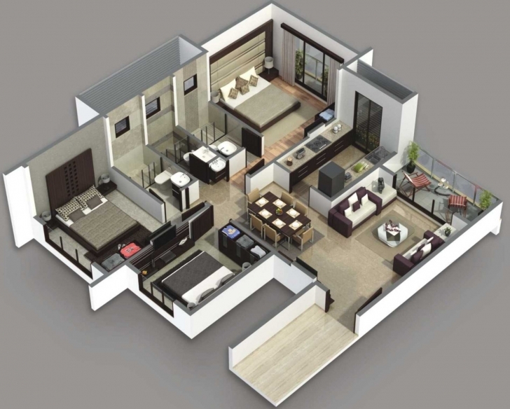 Gorgeous Fabulous Modern 3 Bedroom House Floor 3D Plans And Plan Ideas Images Modern 3 Bedroom House Plans Photo