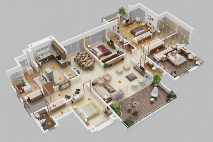 Gorgeous Plan For A Bedroom House Trends With Stunning 4 Bungalow Floor Plans 4 Bedroom Bungalow House Plans 3D Picture
