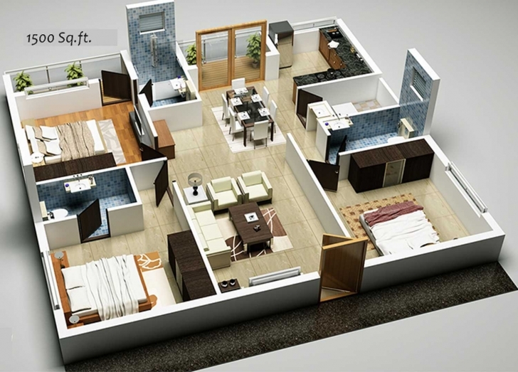 Great 3D Home Plan 1500 Sq Ft Ideas Awesome Design House Plans In Square 1500 Sq Ft House Plans 3D Pic