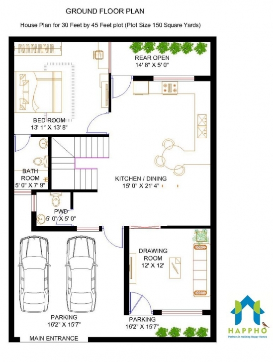 Great Apartments : Bhk Floor Plan For X Feet Plot Square Sq Ft Home Design House Plan For 15 Ft By 45 Ft Image