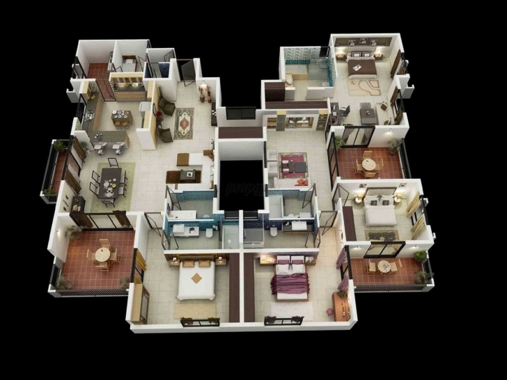 Great Stunning 4 Bedroom House Layout Map 3D Ideas And One Four Layouts 3D 4 Bedroom House Plans One Story Pic