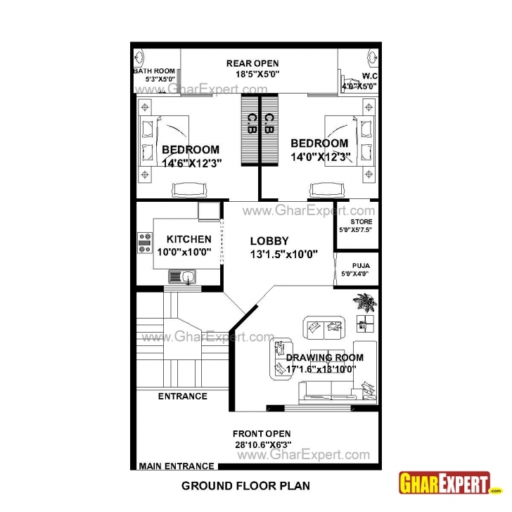 Image of House Plan For 30 Feet By 51 Feet Plot (Plot Size 170 Square Yards Map Of House 53*53 Photo
