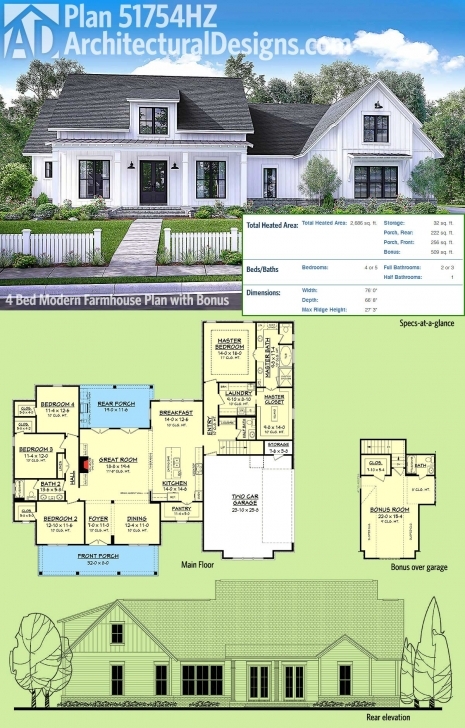Image of Plan 51754Hz: Modern Farmhouse Plan With Bonus Room | Farmhouse Modern Farmhouse Blueprints Photo