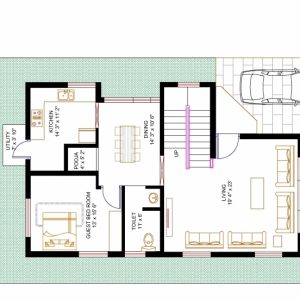 30*50 House Plan 3Bhk