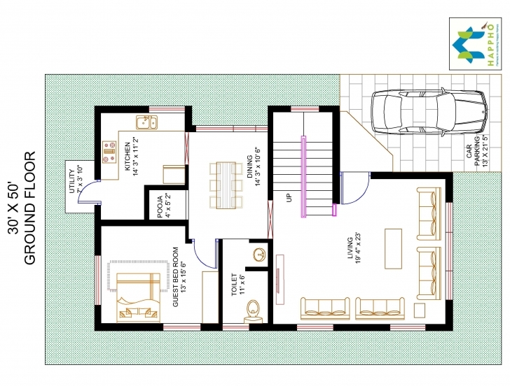 Incredible 3-Bhk Floor Plan For 30 X 50 Plot (1500 Square Feet/166 Squareyards 30*50 House Plan 3Bhk Photo