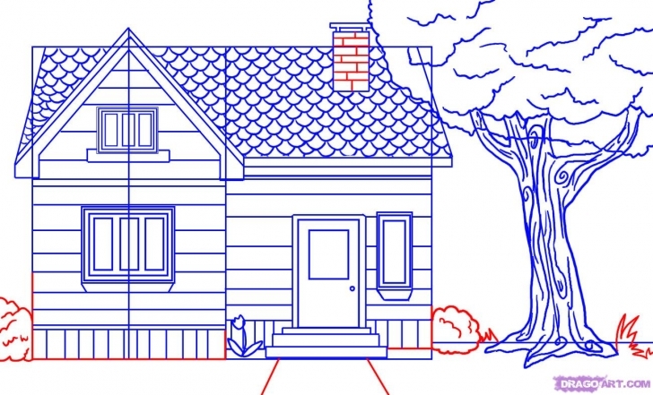 Incredible How To Draw A House, Step By Step, Buildings, Landmarks &amp; Places How To Draw A Beautiful House Step By Step Image