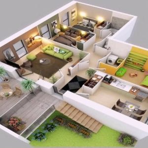 2 Story 4 Bedroom House Floor Plans 3D