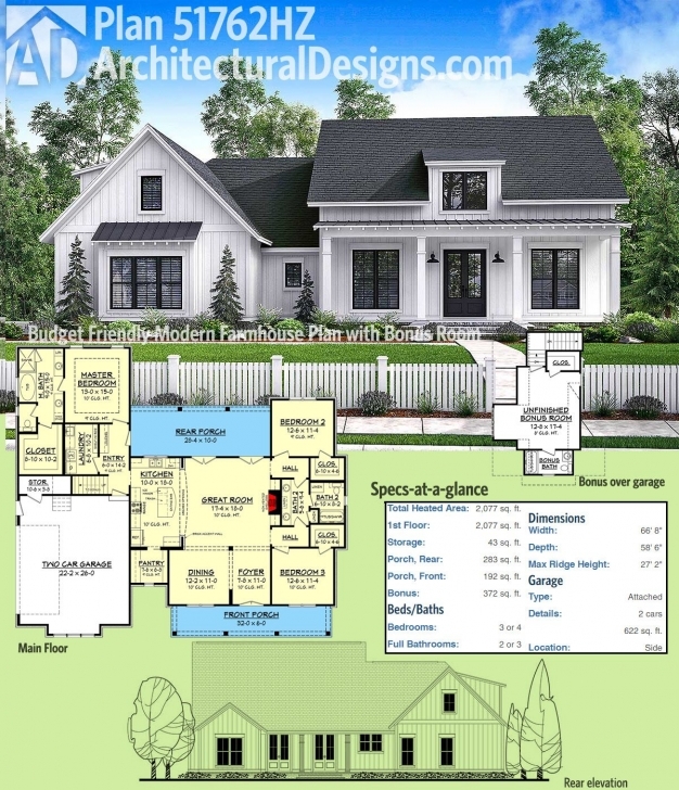 Inspirational Plan 51762Hz: Budget Friendly Modern Farmhouse Plan With Bonus Room Best Modern Farmhouse Floor Plans Picture