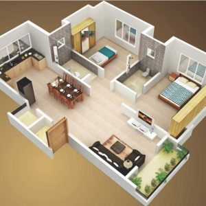 2 Bedroom House Plans 3D