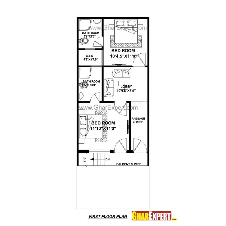 Inspiring House Plan For 17 Feet By 45 Feet Plot (Plot Size 85 Square Yards Home Plans Sq Ft 15/45 Image