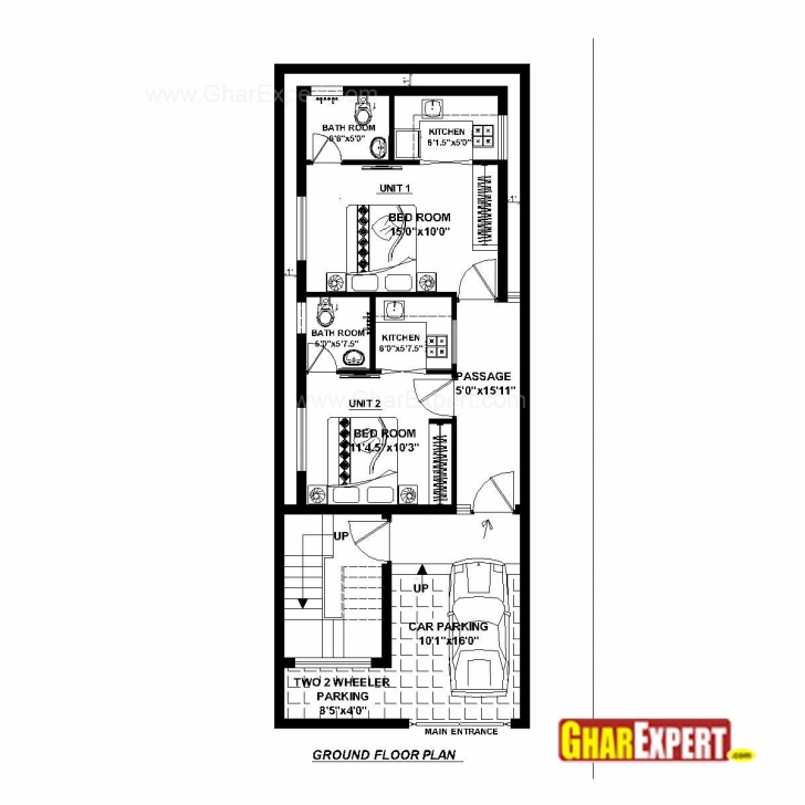 Inspiring House Plan For 20 Feet By 52 Feet Plot (Plot Size 116 Square Yards House Plan For 15 X 50 Plot Image