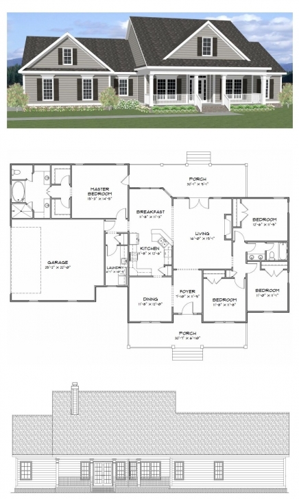 Inspiring Plan Sc-2081: ($750) 4 Bedroom 2 Bath Home With 2081 Heated Square Architectural Three Bedroom Designs On Half Plot Of Land Image