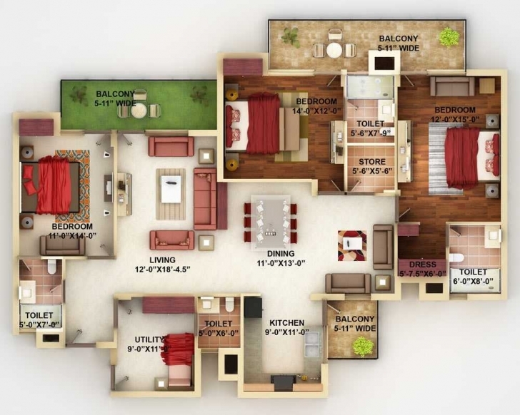 Inspiring Simple House Designs 4 Bedrooms 3D Downstairs Design 2018 And Simple House Plan With 6 Bedrooms 3D Pic