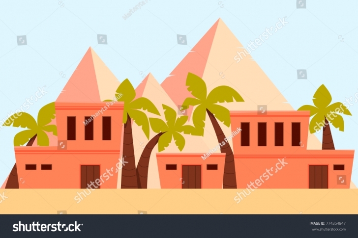 Interesting City Ancient Egypt Flat Design Vector Stock Photo (Photo, Vector Ancient Egyptian Flat Roofed Houses Image