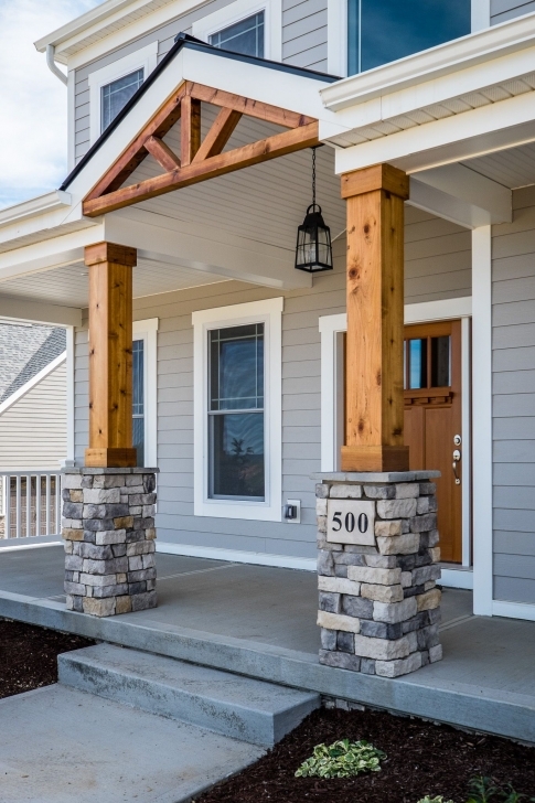 Interesting Gorgeous Front Porch! Wood And Stone Columns! | Home Exteriors Front House Pillar Designs Image