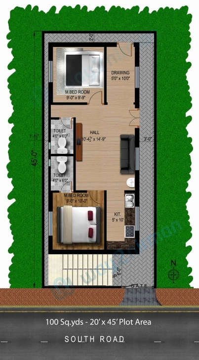 Interesting South Facing House Plans Inspirational Way2Nirman 100 Sq Yds 20X45 20 45 House Plan 3D Elevation Photo
