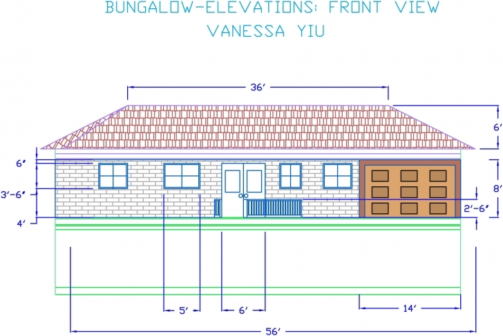 Latest Autocad Bungalow Elevations | Vanessa's Portfolio Autocad 2D Plan And Elevation Image