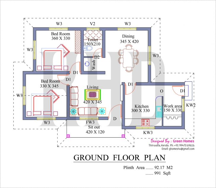 Latest Low Cost House In Kerala With Plan &amp; Photos - 991 Sq Ft - Khp Kerala House Planner Plans Photo